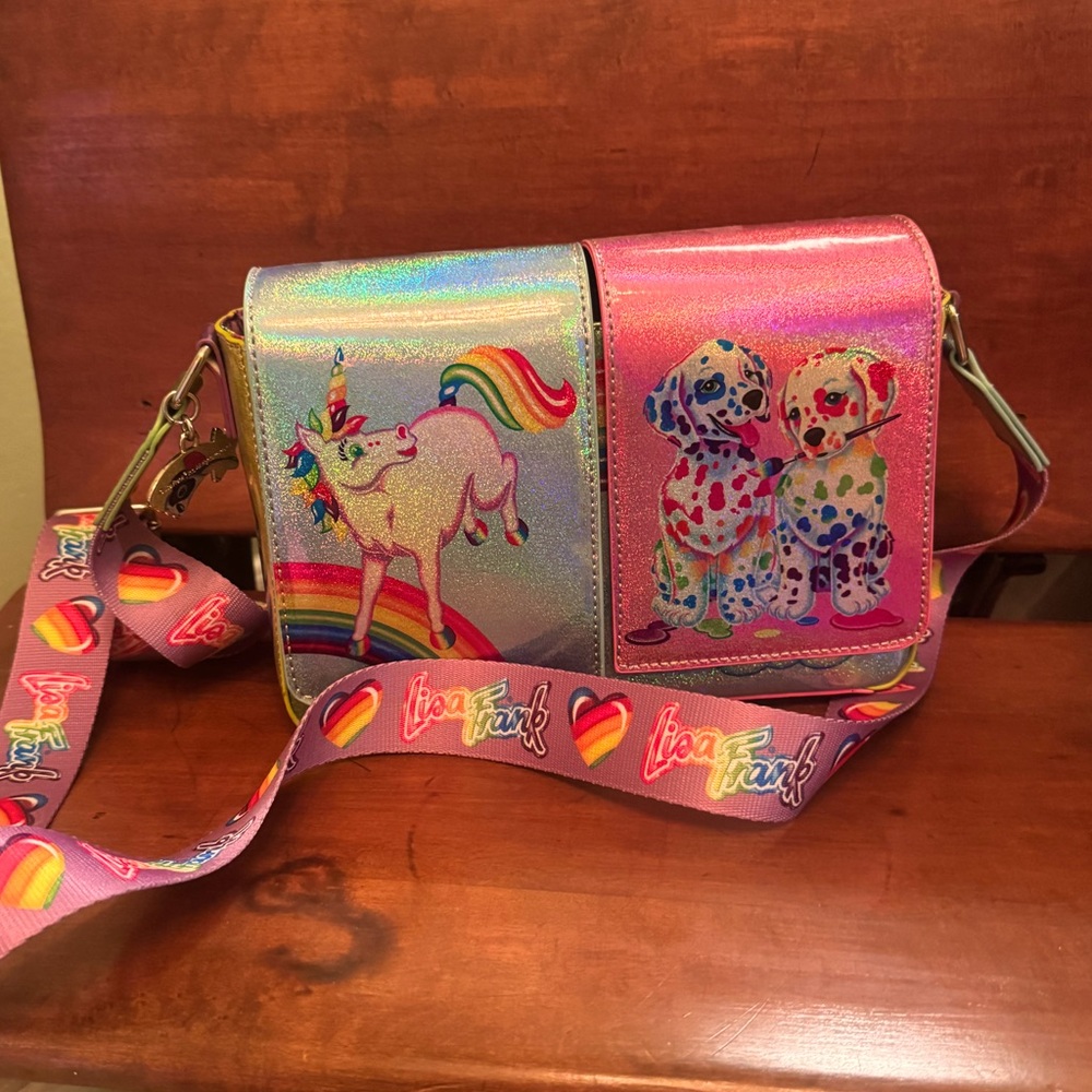 NWOT Lisa Frank x Loungefly color block holographic split flap crossbody